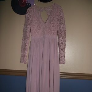 dusty lavender long sleeve lace maxi dress